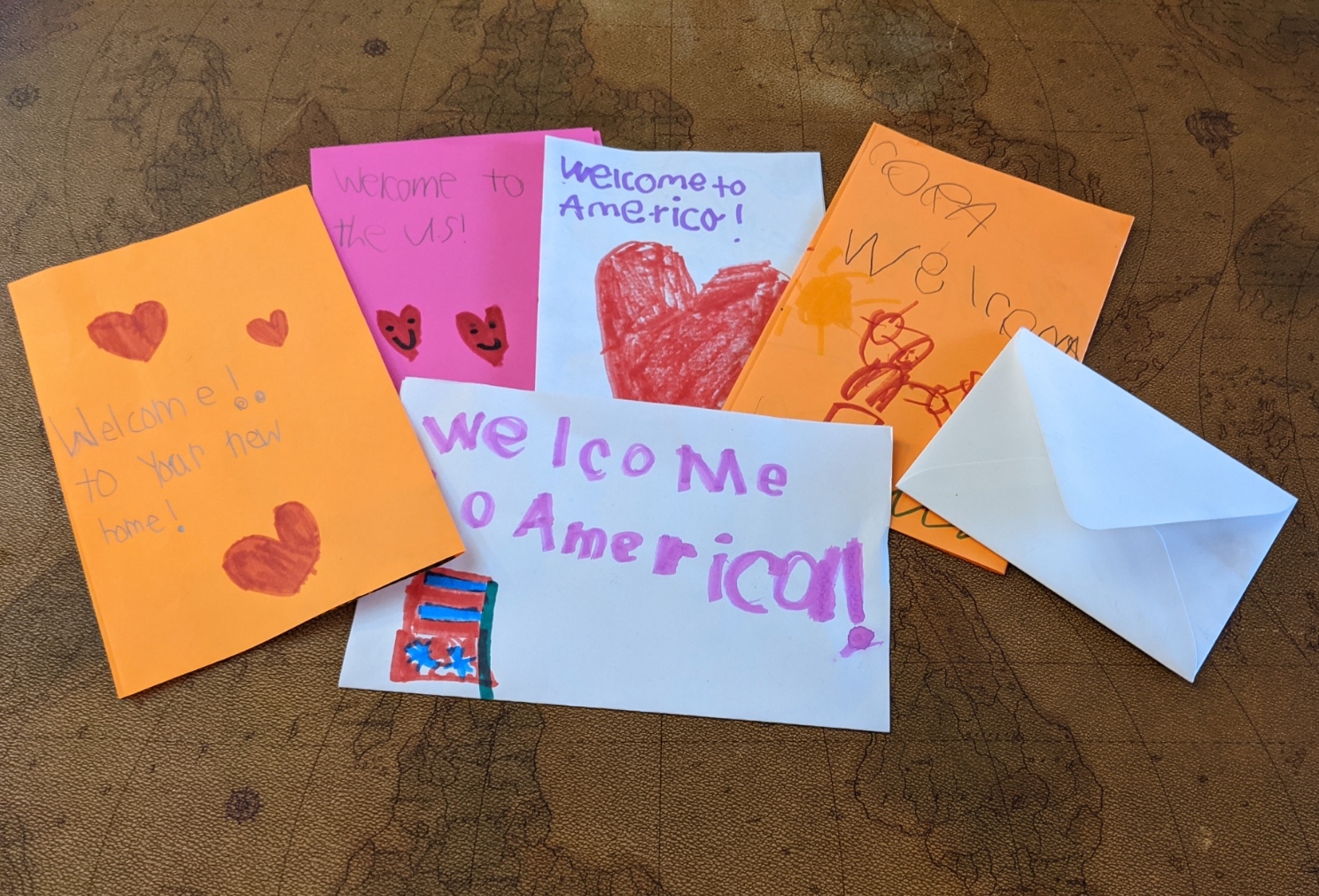 Welcome cards made by Afghan refugees